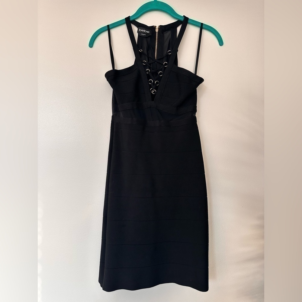 BEBE strappy bandage dress in black size S